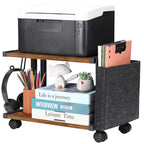 2-Tier Mobile Printer Stand with Storage - Under Desk Rolling Printer Cart with Wheels, Space-Saving Office Organizer for Scanners & Supplies