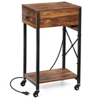 Computer Tower Stand with Charging Station & Storage Drawer, Mobile Printer Stand Table, CPU Holder Cart with 4 Lockable Wheels for Home Office,