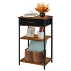 3-Tier Printer Stand with Drawer, Industrial Under Desk Printer Table with Storage Shelves, Rustic Wood Side Table Nightstand for Home Office, Small Printer Cart for Fax Machine, Scanner, Files, Brown