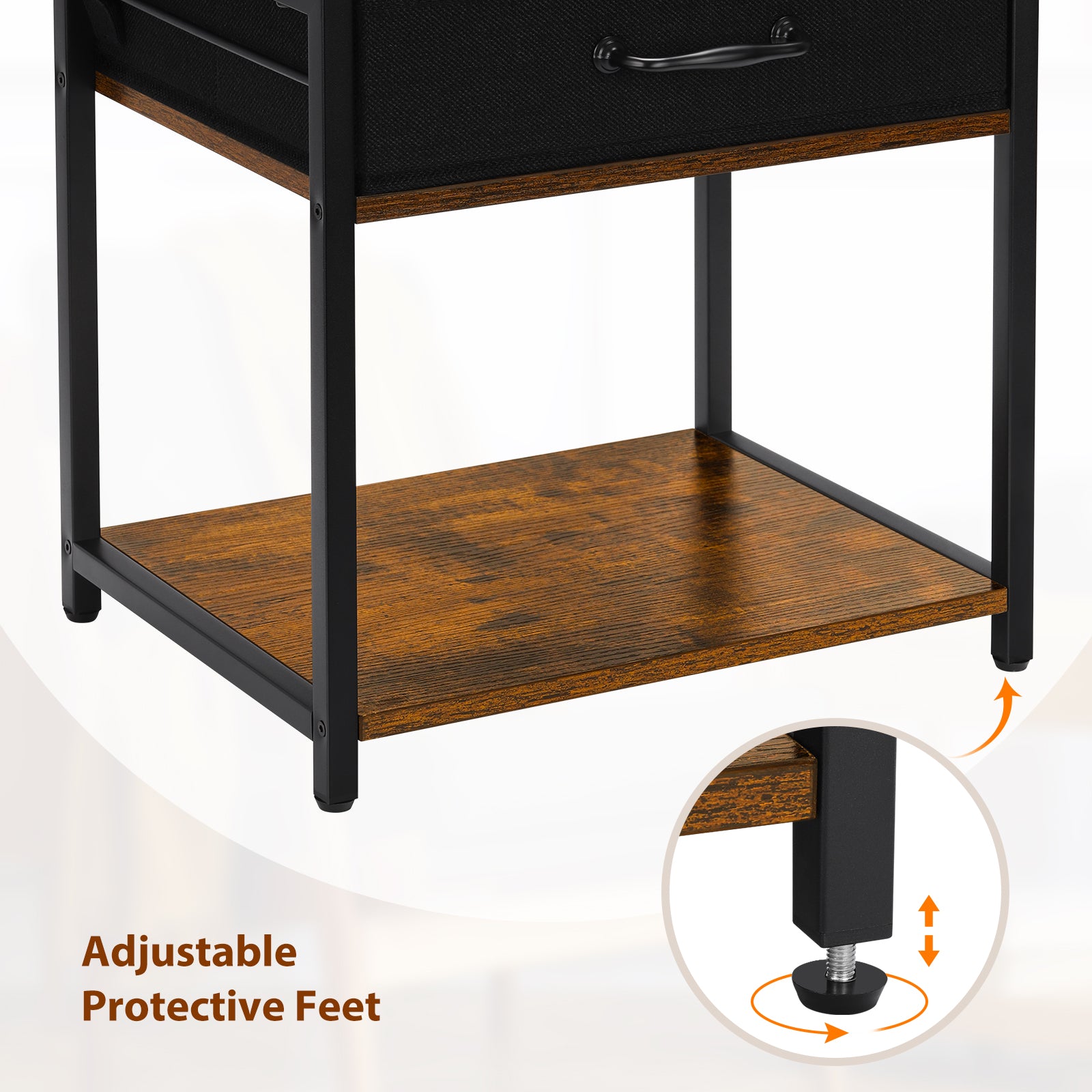 Desktop Printer Stand with Storage, 2-Tier Small Printer Table with Fabric Drawer & Wooden Shelf, Office Organizer for Fax & Scanner,