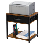 Desktop Printer Stand with Storage, 2-Tier Small Printer Table with Fabric Drawer & Wooden Shelf, Office Organizer for Fax & Scanner,