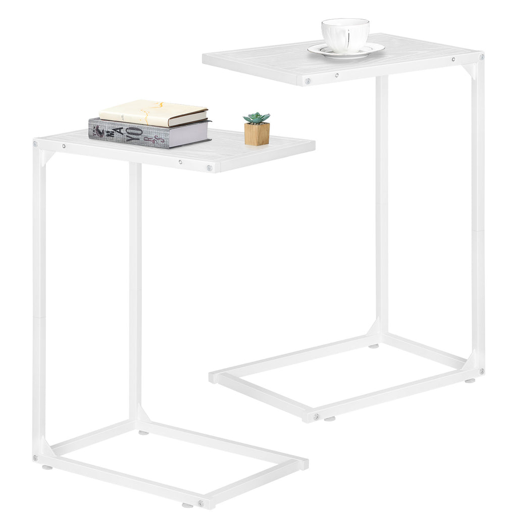 Set of 2 White C-Shaped End Tables, Modern Minimalist Snack Side Tables for Couch & Bed, Slide-Under Sofa Tables,