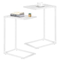 Set of 2 White C-Shaped End Tables, Modern Minimalist Snack Side Tables for Couch & Bed, Slide-Under Sofa Tables,