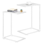 Set of 2 White C-Shaped End Tables, Modern Minimalist Snack Side Tables for Couch & Bed, Slide-Under Sofa Tables,