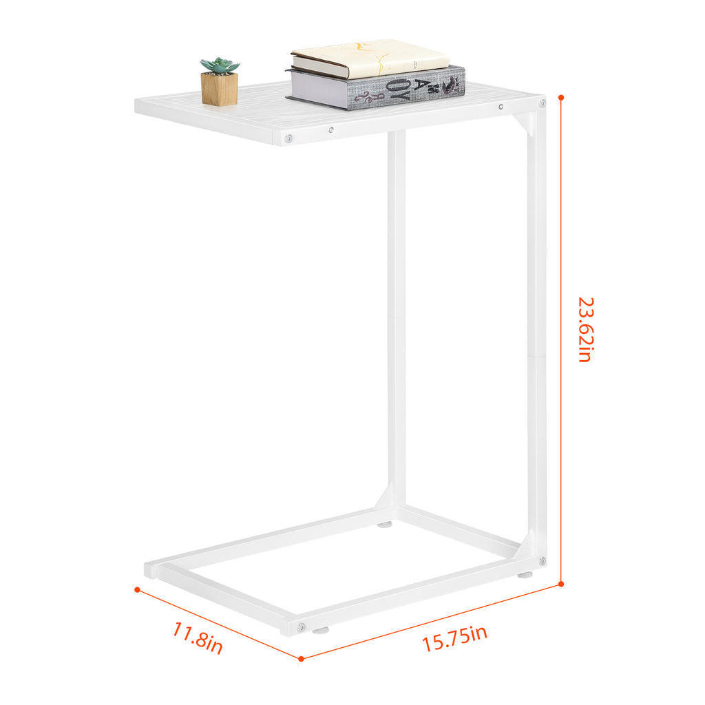 Set of 2 White C-Shaped End Tables, Modern Minimalist Snack Side Tables for Couch & Bed, Slide-Under Sofa Tables,
