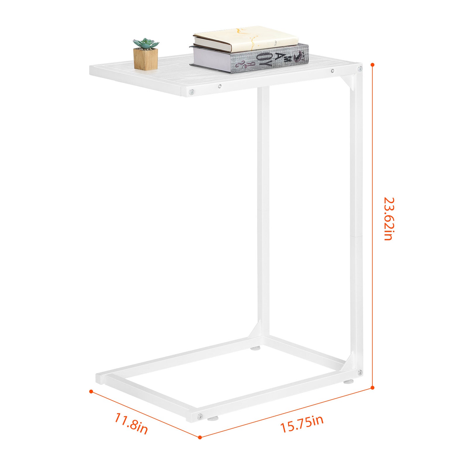 Set of 2 White C-Shaped End Tables, Modern Minimalist Snack Side Tables for Couch & Bed, Slide-Under Sofa Tables,