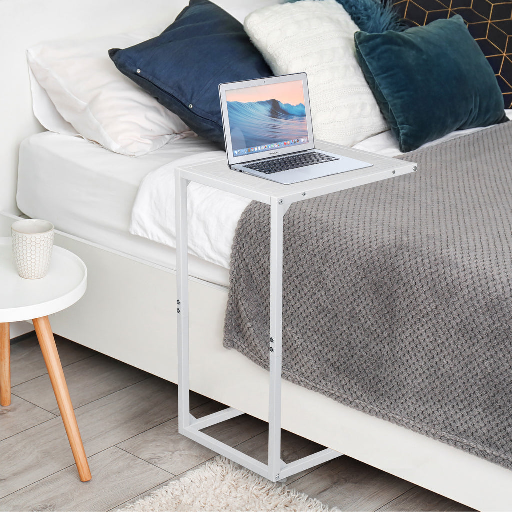 Set of 2 White C-Shaped End Tables, Modern Minimalist Snack Side Tables for Couch & Bed, Slide-Under Sofa Tables,