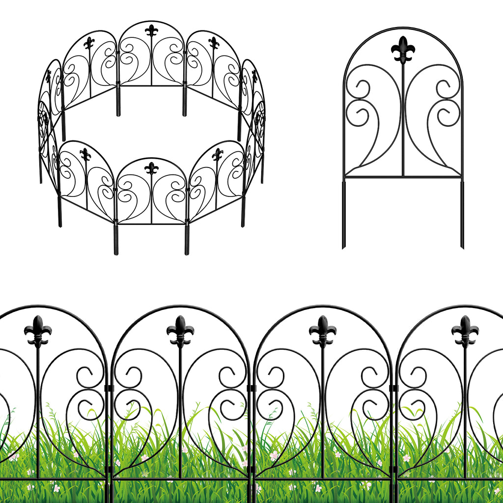 10-Pack Decorative Garden Fence, 24"H x 10ft Rustproof Metal Animal Barrier for Yard, Dog & Rabbit Proof Fencing, Arched Design,