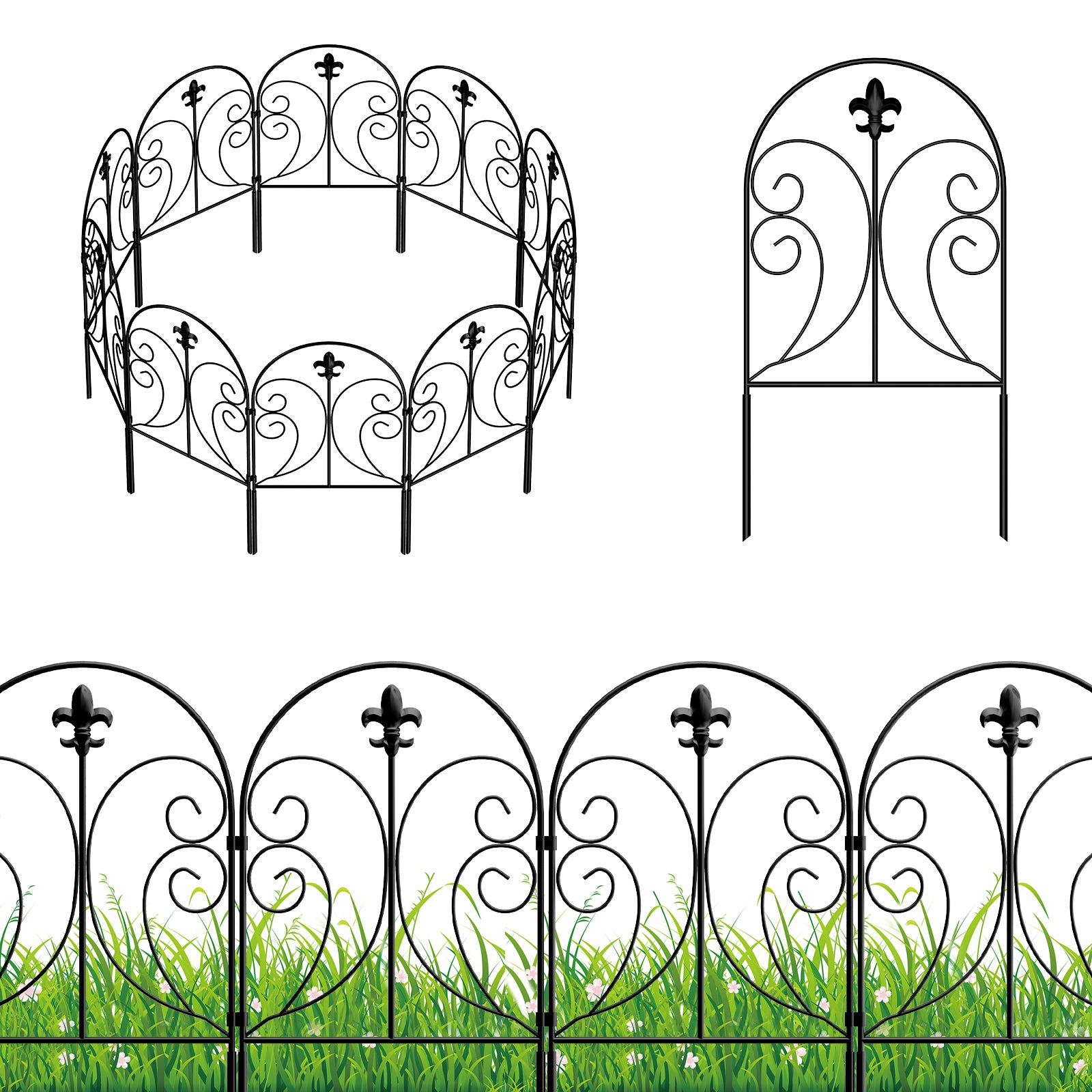 10-Pack Decorative Garden Fence, 24"H x 10ft Rustproof Metal Animal Barrier for Yard, Dog & Rabbit Proof Fencing, Arched Design,