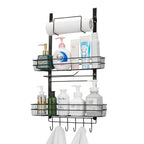 Spice Rack Organizer with Paper Towel Holder & Hooks, 2-Tier Refrigerator Side Storage Shelf, Black