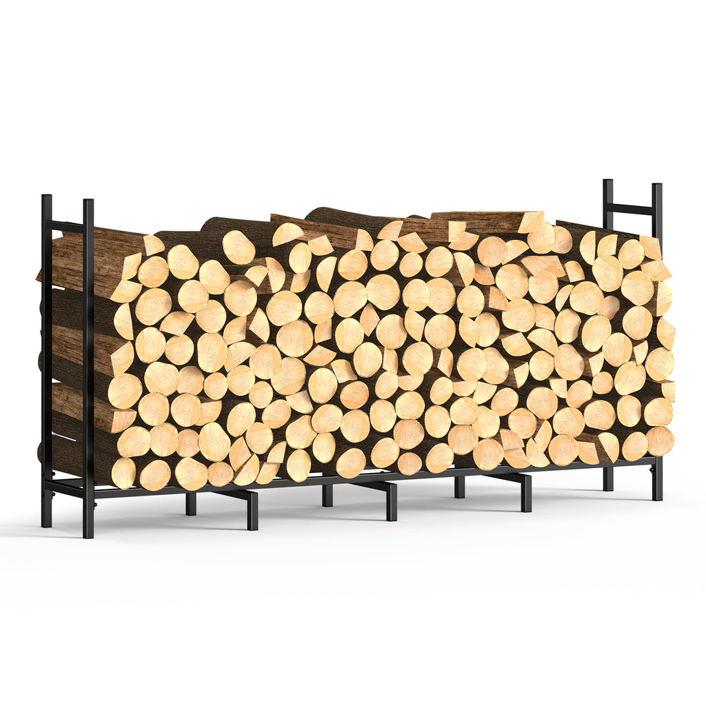 4ft/5ft/8ft Heavy Duty Firewood Rack, Metal Log Holder with Adjustable Width for Indoor/Outdoor Use