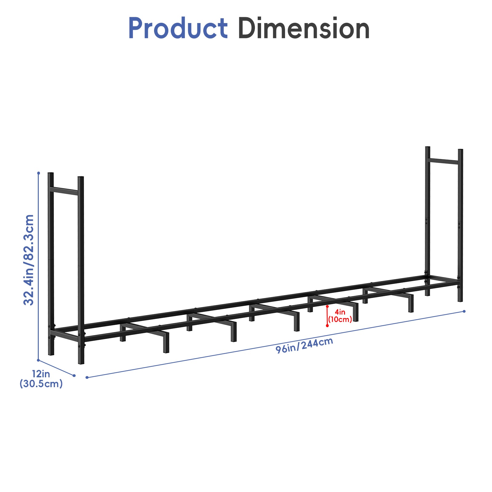 4ft/5ft/8ft Heavy Duty Firewood Rack, Metal Log Holder with Adjustable Width for Indoor/Outdoor Use
