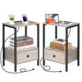 Set of 2 Nightstands with Charging Station & Fabric Drawers, 24" H Gray Bedside Tables for Apartment & Small Bedroom,