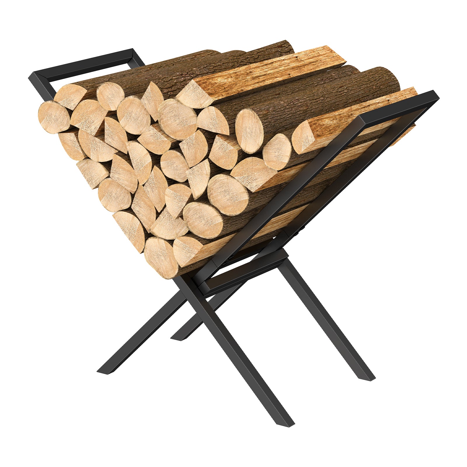 X-Shaped Firewood Rack for Fireplace, Heavy-Duty Metal Log Holder for Indoor/Outdoor Wood Storage, Black,