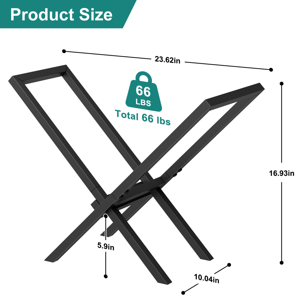 X-Shaped Firewood Rack for Fireplace, Heavy-Duty Metal Log Holder for Indoor/Outdoor Wood Storage, Black,