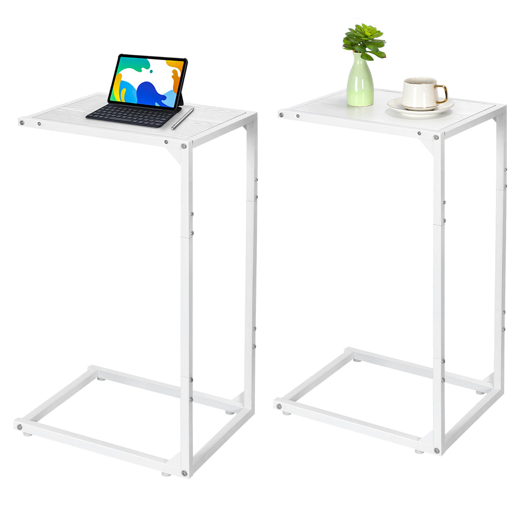 2-Pack C-Shaped Side Tables, White Slim Sofa End Tables, Laptop & Snack Table for Small Spaces, Living Room & Bedroom
