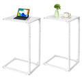 2-Pack C-Shaped Side Tables, White Slim Sofa End Tables, Laptop & Snack Table for Small Spaces, Living Room & Bedroom