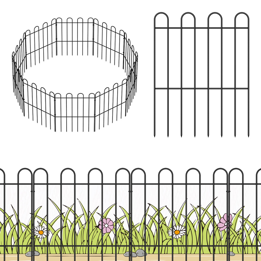 20-Pack Decorative Garden Fence, 16.5"H x 21ft Rustproof Metal Animal Barrier for Yard, Dog & Flower Bed Border,