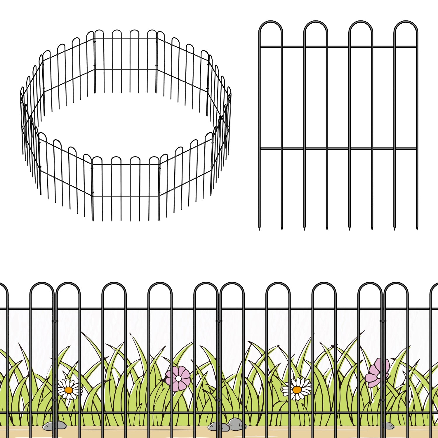 20-Pack Decorative Garden Fence, 16.5"H x 21ft Rustproof Metal Animal Barrier for Yard, Dog & Flower Bed Border,