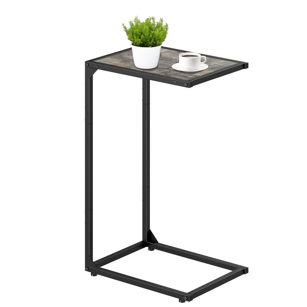 C-Shaped End Table, Snack Side Table Slide Under Sofa for Couch & Bed, Space Saving Sofa Table, Modern Gray,
