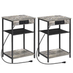 Set of 2 Nightstands with Charging Station, 3-Tier Narrow End Table with USB & Outlets for Bedroom, Gray,