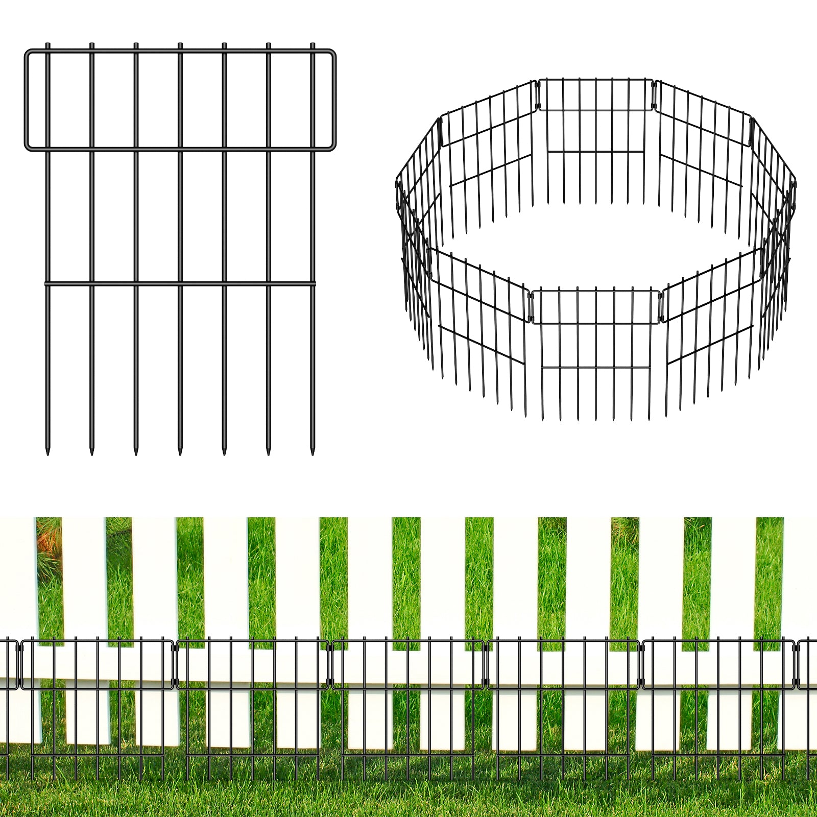10-Pack Garden Fence Animal Barrier, Rustproof Metal Short Panels No-Dig Fencing for Yard & Flower Beds,