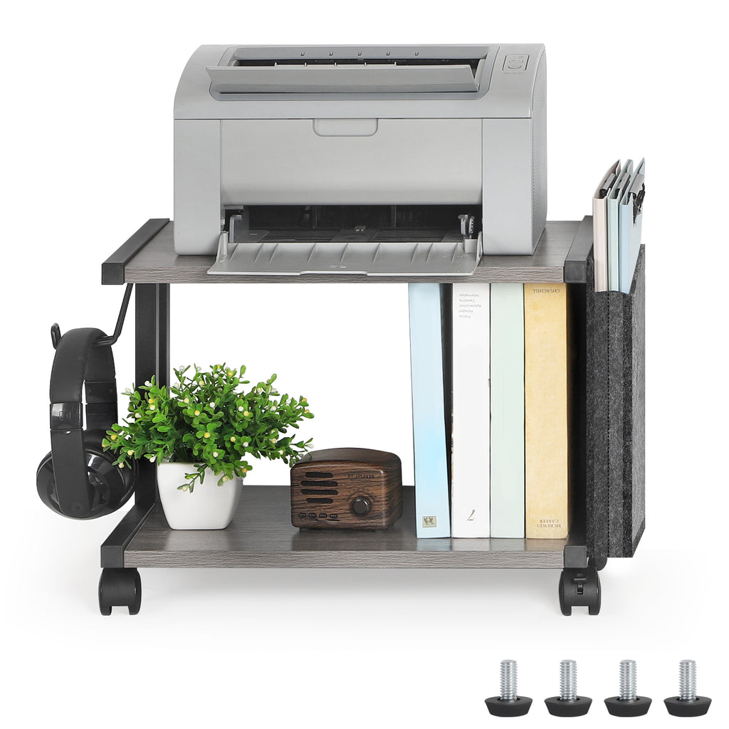 2-Tier Mobile Printer Stand with Storage - Under Desk Rolling Printer Cart with Wheels, Space-Saving Office Organizer for Scanners & Supplies