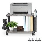 2-Tier Mobile Printer Stand with Storage - Under Desk Rolling Printer Cart with Wheels, Space-Saving Office Organizer for Scanners & Supplies