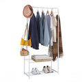 White Freestanding Coat Rack with 2-Tier Shoe Shelves, Metal Clothing Garment Rack for Bedroom & Entryway,