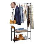 White Freestanding Coat Rack with 2-Tier Shoe Shelves, Metal Clothing Garment Rack for Bedroom & Entryway,
