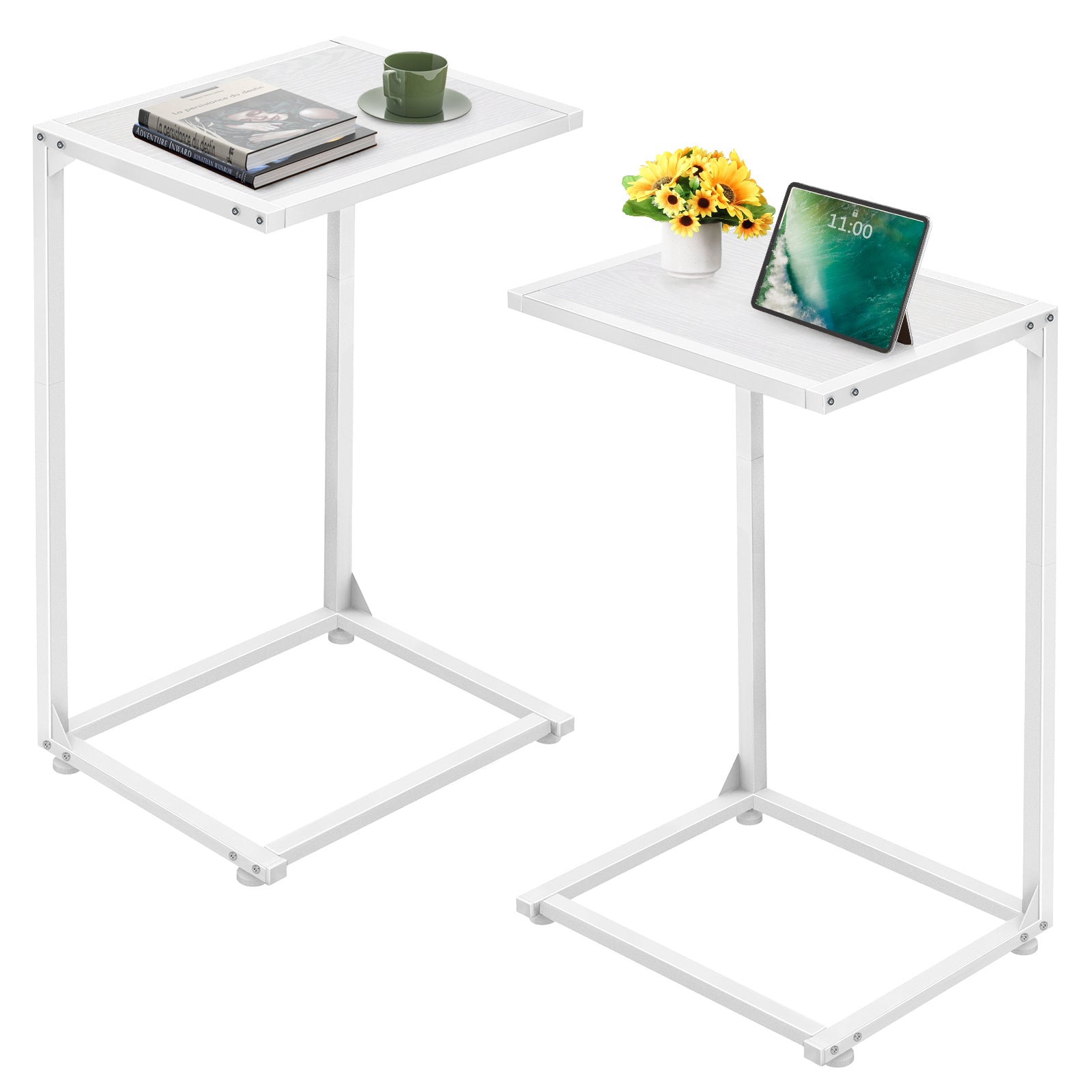 Set of 2 Black C-Shaped End Tables, Small Side Tables for Living Room & Bedroom, Industrial Snack Tables,