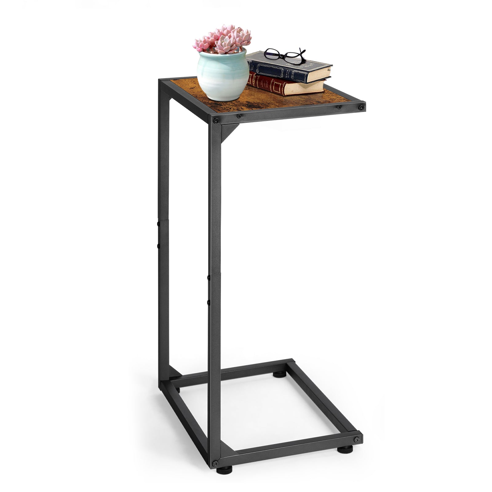 Set of 2 Black C-Shaped End Tables, Small Side Tables for Living Room & Bedroom, Industrial Snack Tables,