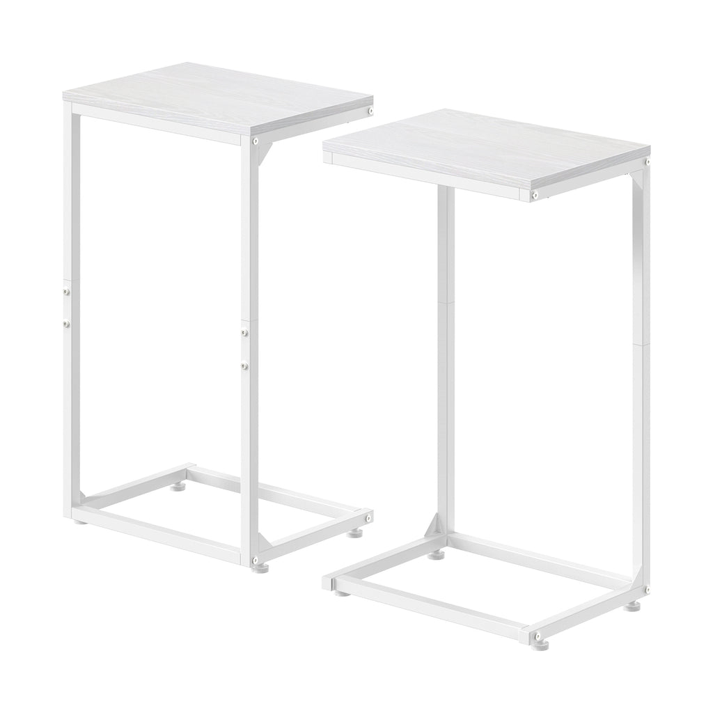 Set of 2 White C-Shaped End Tables, Modern Slide-Under Sofa Side Tables for Small Spaces & Bedroom,