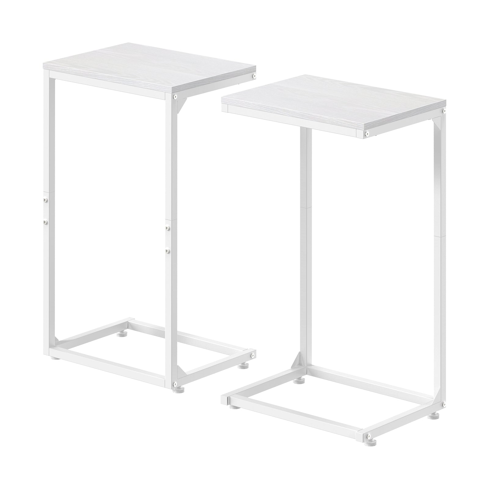 Set of 2 White C-Shaped End Tables, Modern Slide-Under Sofa Side Tables for Small Spaces & Bedroom,