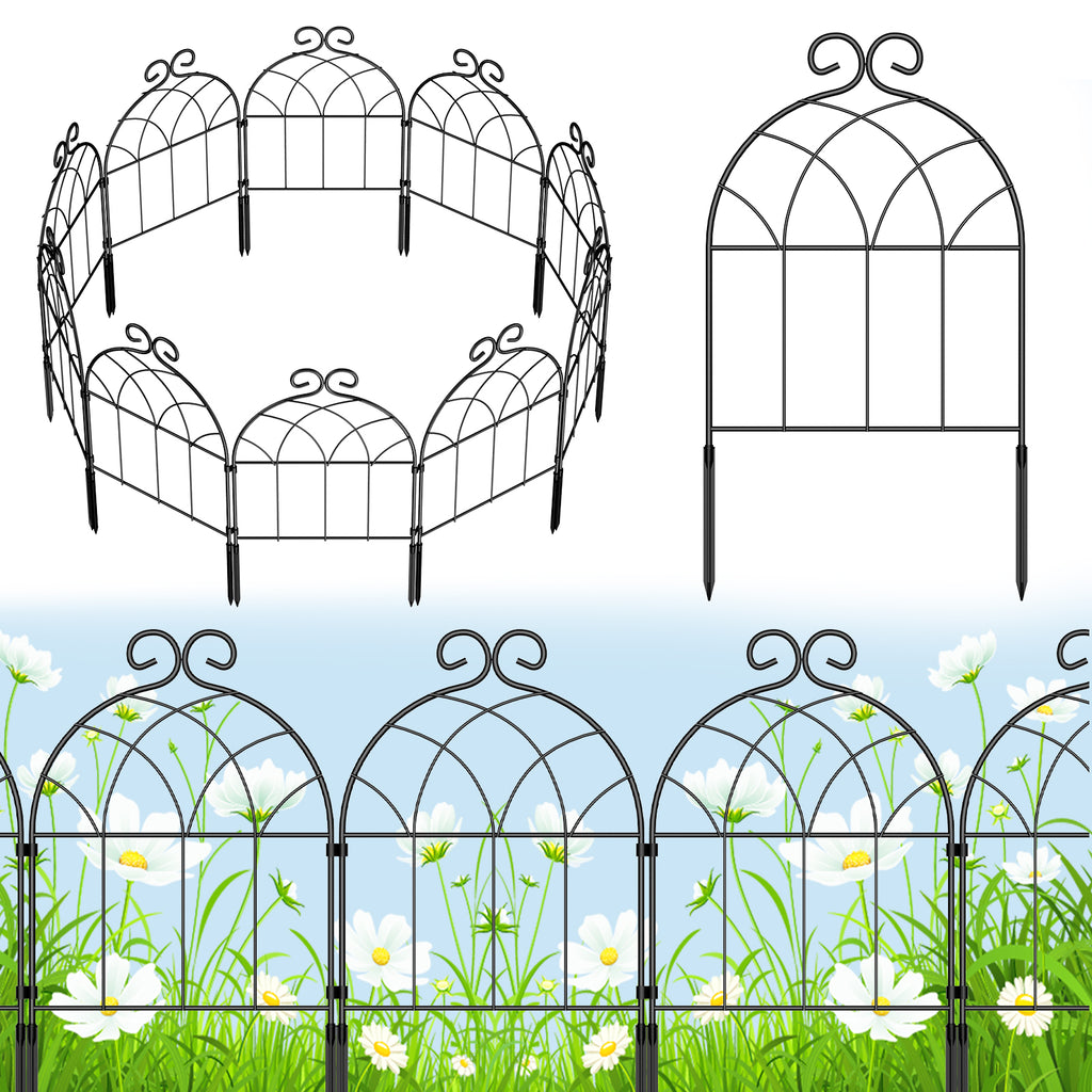 20-Piece Decorative Metal Garden Fence, Interlocking Flower Bed Edging Border, White Retro Design
