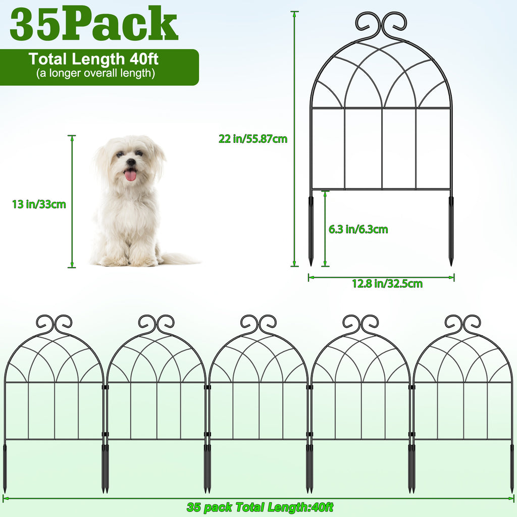 20-Piece Decorative Metal Garden Fence, Interlocking Flower Bed Edging Border, White Retro Design