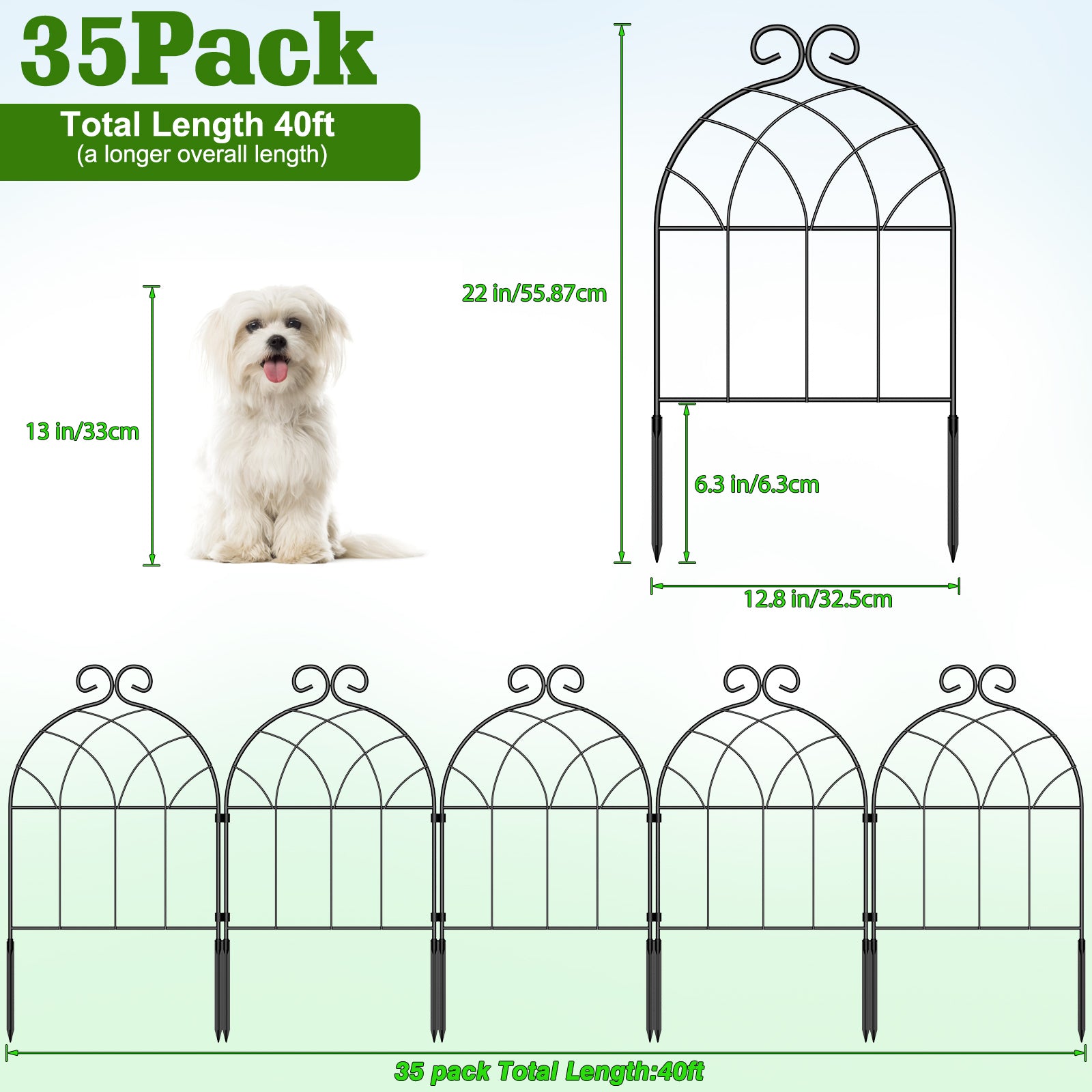 20-Piece Decorative Metal Garden Fence, Interlocking Flower Bed Edging Border, White Retro Design