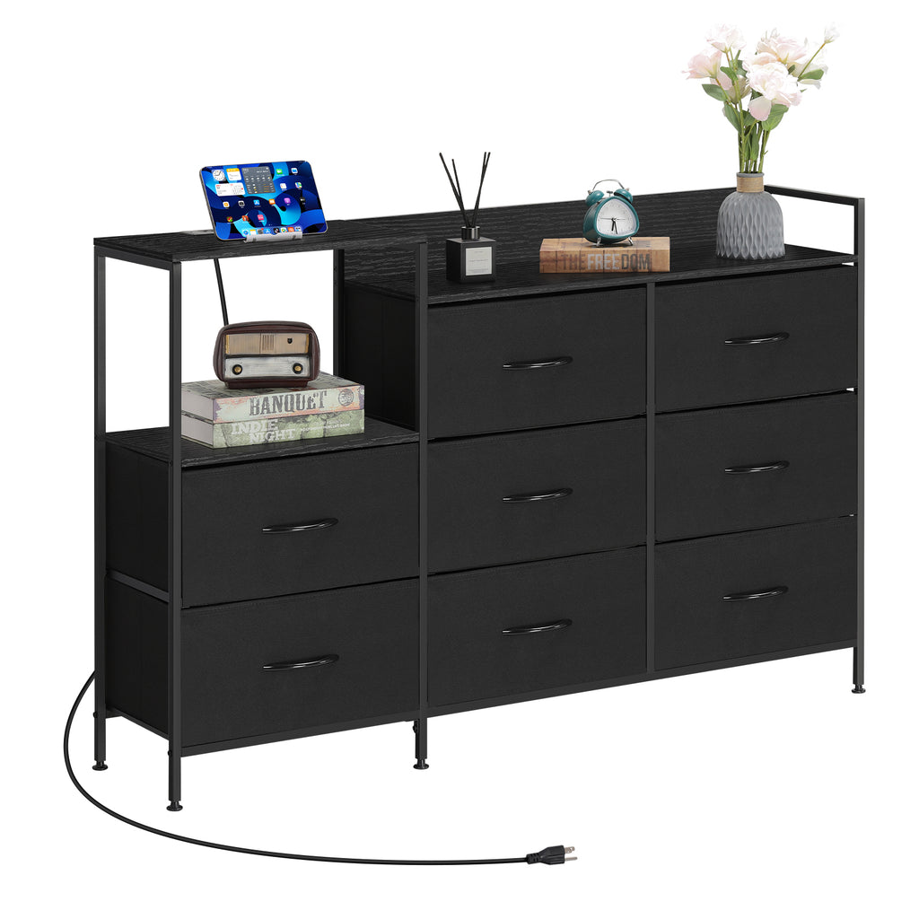 52-Inch Extra Wide Dresser with 8 Drawers & Charging Station, TV Stand for Bedroom with Fabric Storage Bins,