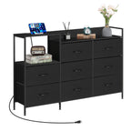 52-Inch Extra Wide Dresser with 8 Drawers & Charging Station, TV Stand for Bedroom with Fabric Storage Bins,