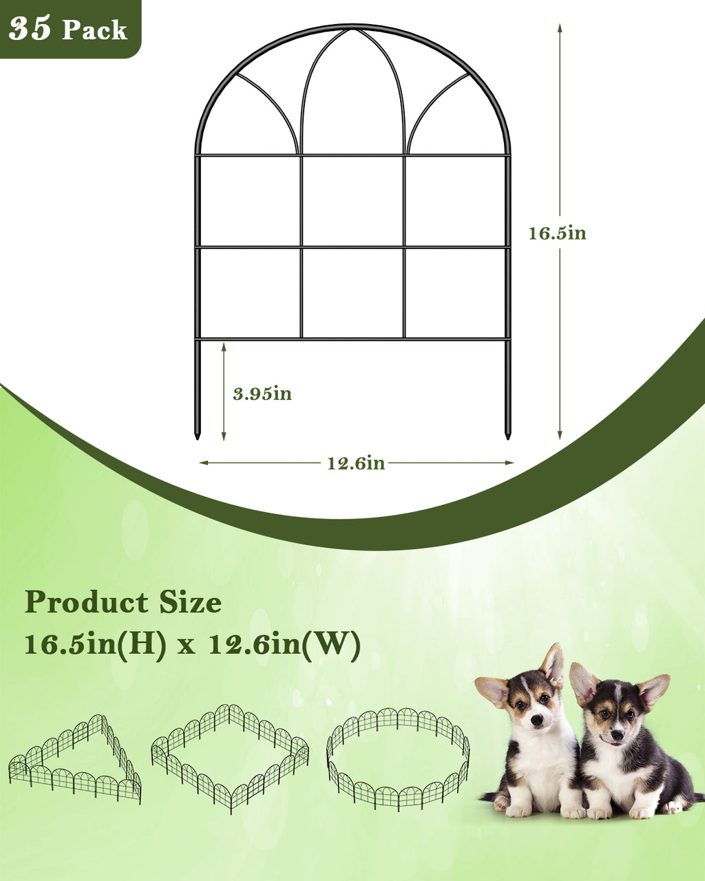 20-Pack Decorative Garden Fence - 6-Grid Style Metal Animal Barrier - Rustproof Outdoor Fencing for Yard & Flower Beds, Black
