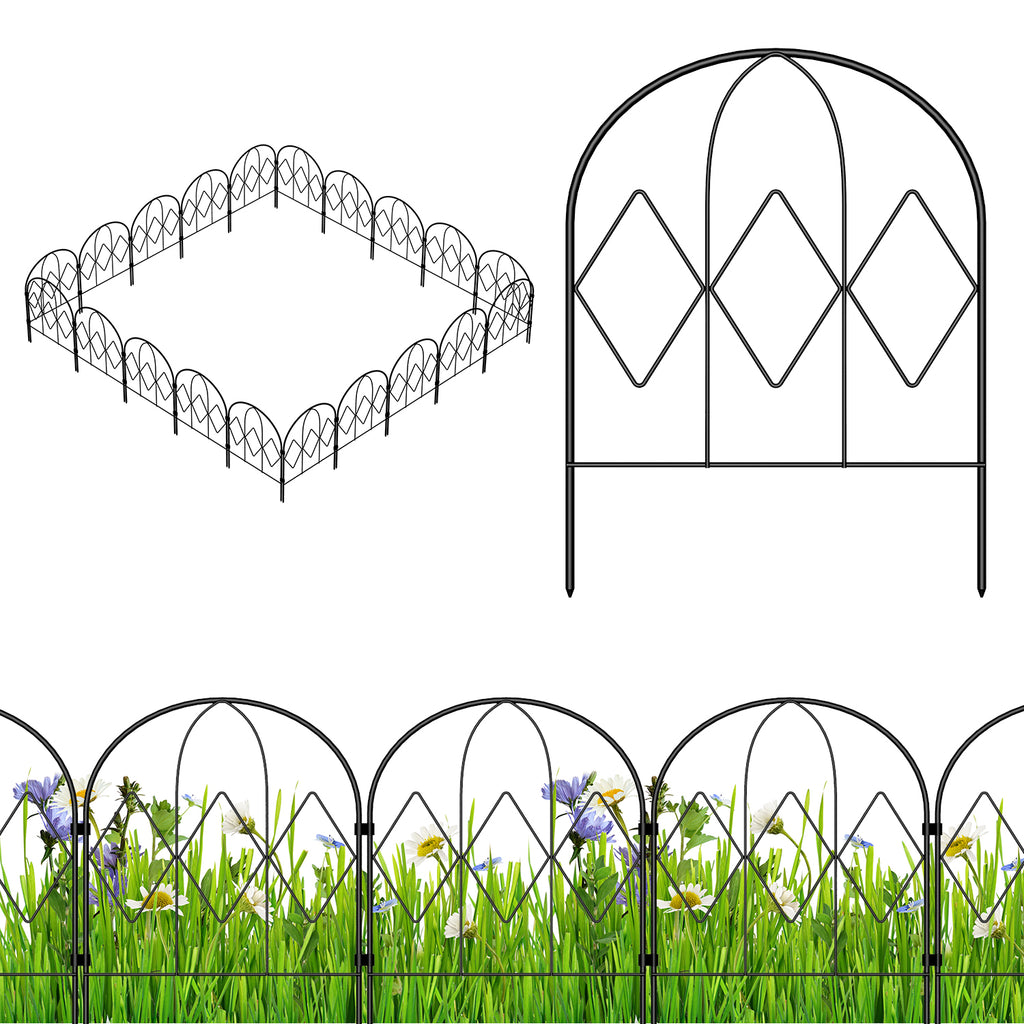 20-Pack Decorative Garden Fence, 16.5"H Diamond Pattern Animal Barrier for Yard & Landscape, Rustproof Metal,