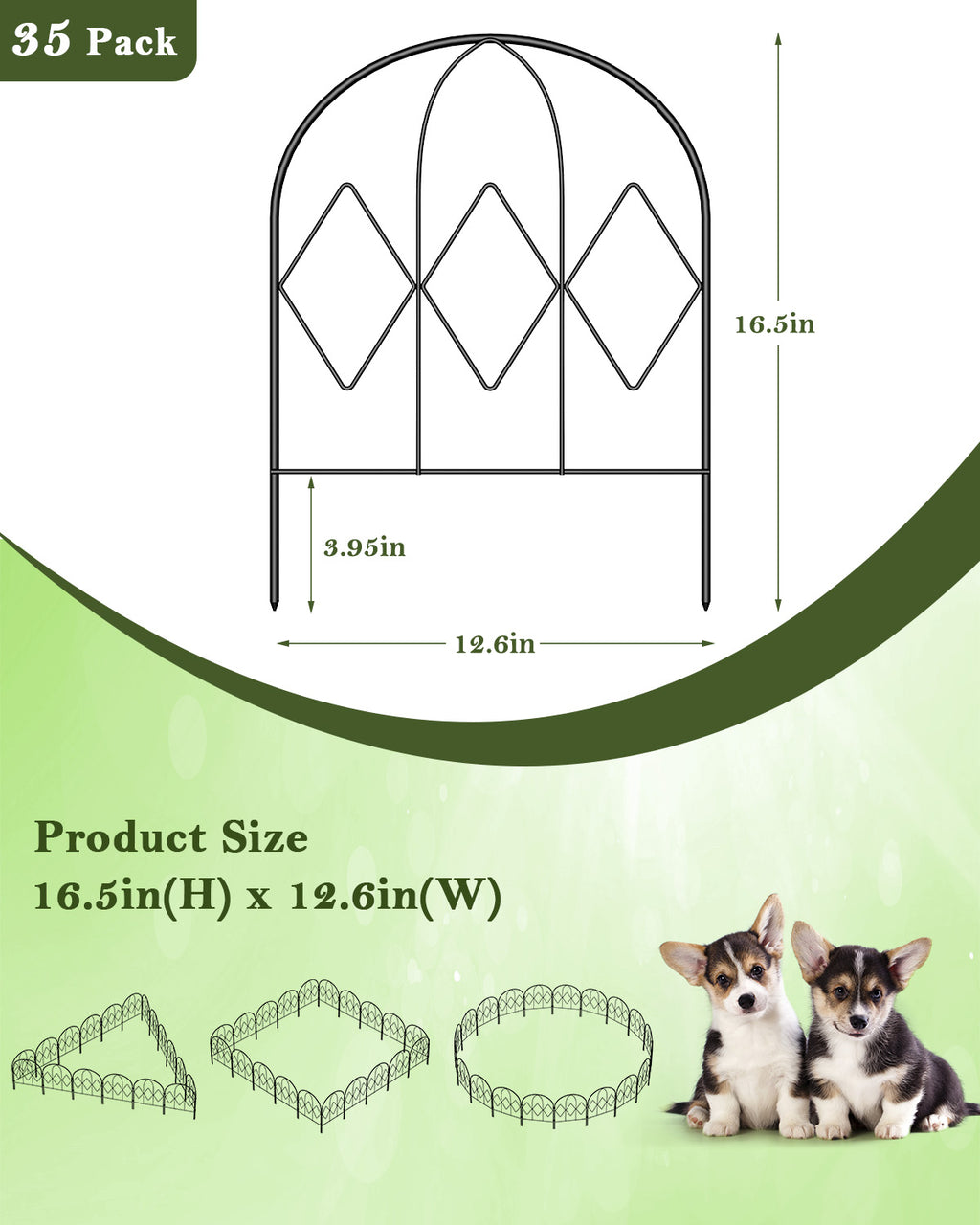20-Pack Decorative Garden Fence, 16.5"H Diamond Pattern Animal Barrier for Yard & Landscape, Rustproof Metal,