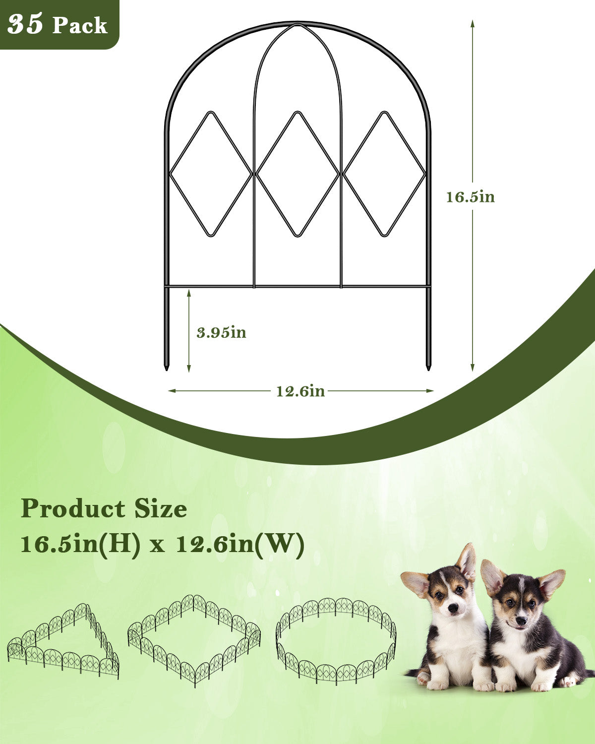 20-Pack Decorative Garden Fence, 16.5"H Diamond Pattern Animal Barrier for Yard & Landscape, Rustproof Metal,