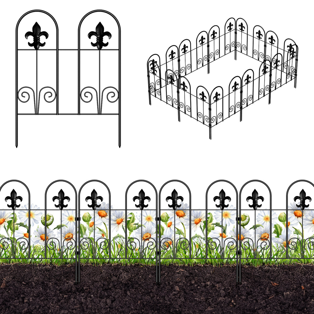 20-Pack Decorative Garden Fence, 16.5"H Fleur-de-lis Animal Barrier for Patio & Yard, Rustproof Metal Wire,