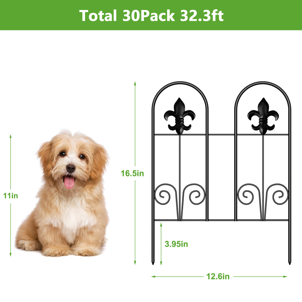 20-Pack Decorative Garden Fence, 16.5"H Fleur-de-lis Animal Barrier for Patio & Yard, Rustproof Metal Wire,