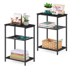 Set of 2 Industrial 3-Tier Nightstands, Slim End Tables with Storage Shelves, Modern Side Tables for Bedroom and Living Room, Black,