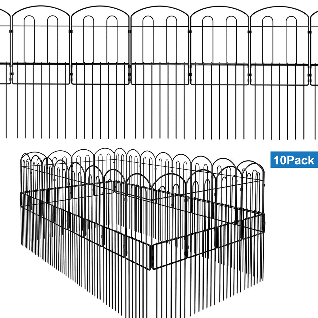 10-Pack Decorative Garden Fence Panels, Rustproof Metal Flower Bed Border, Interlocking Patio Fencing for Yard Landscape and Animal Barrier,