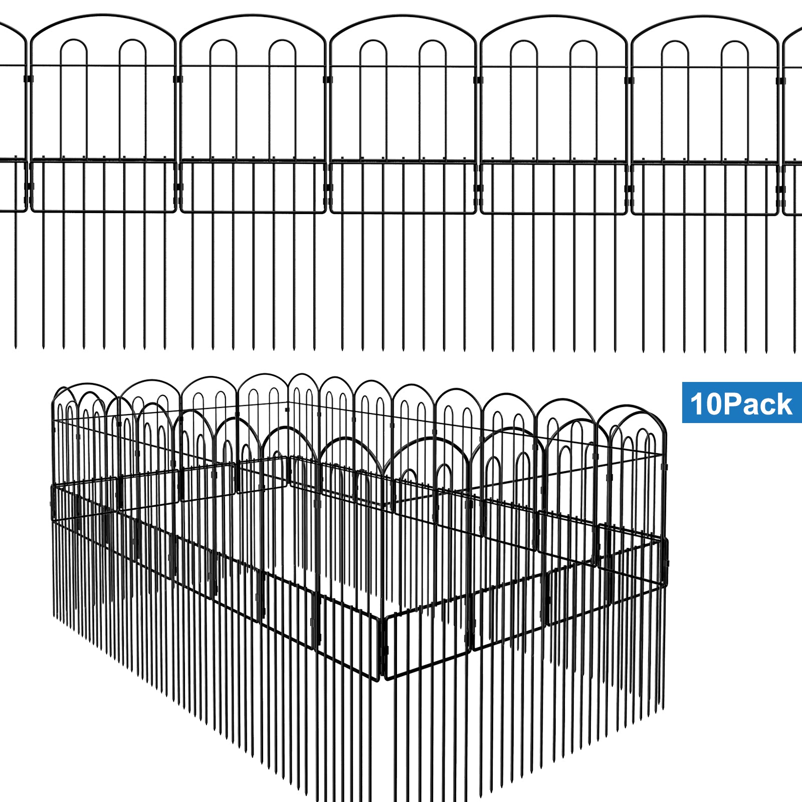 10-Pack Decorative Garden Fence Panels, Rustproof Metal Flower Bed Border, Interlocking Patio Fencing for Yard Landscape and Animal Barrier,
