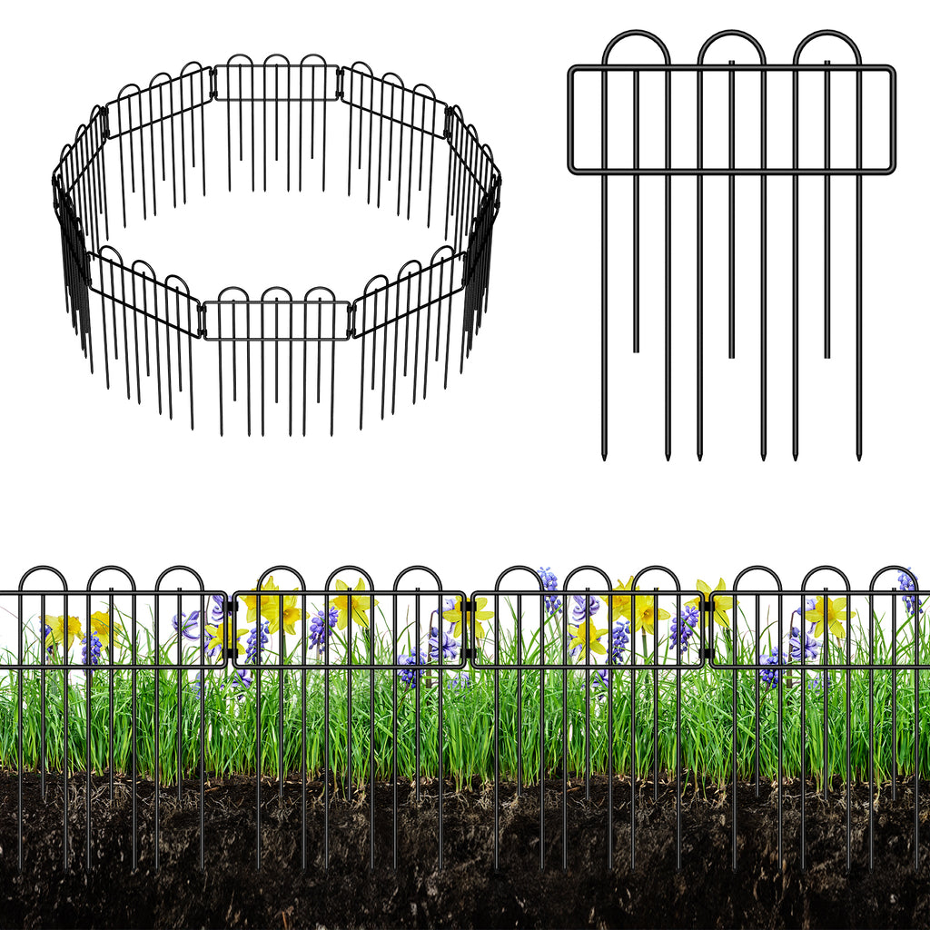 No-Dig Garden Fence Panels 10-Pack, Heavy Duty Metal Yard Fencing, Decorative Flower Bed Border and Dog Barrier for Outdoor Landscaping,