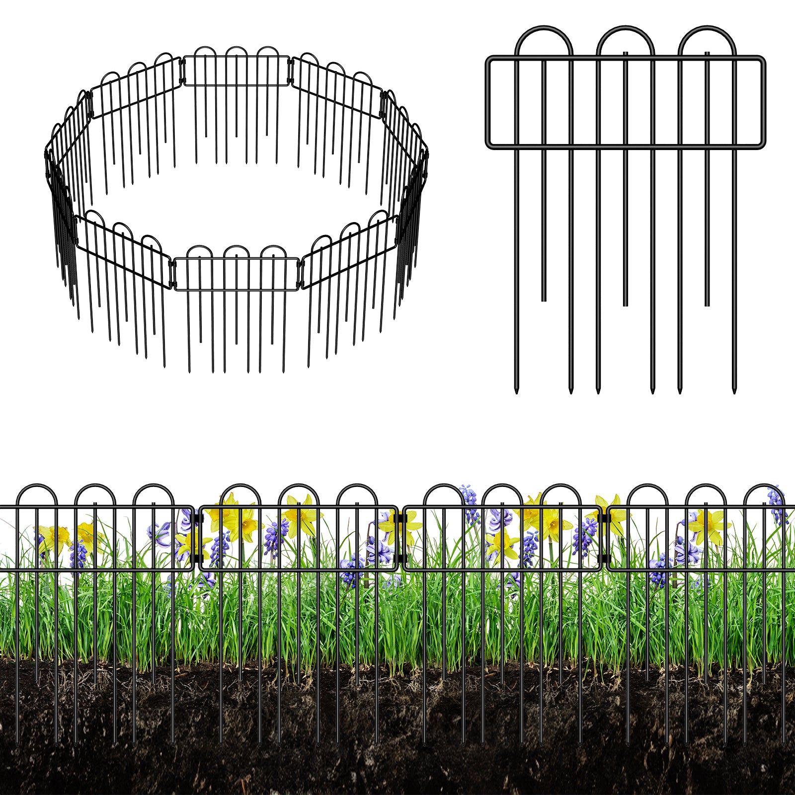 No-Dig Garden Fence Panels 10-Pack, Heavy Duty Metal Yard Fencing, Decorative Flower Bed Border and Dog Barrier for Outdoor Landscaping,